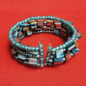 Blue Bead Cuff Bracelet